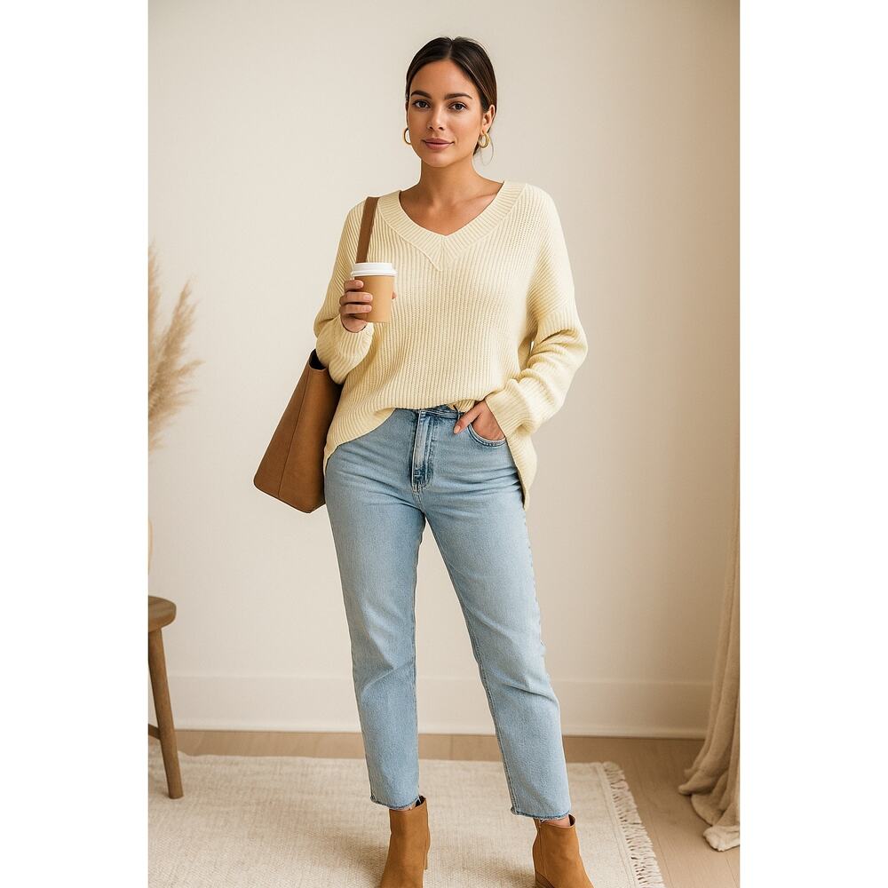 Natural Reflections Sweater | Butter Yellow Ribbed Knit Oversized Pullover | M - Picture 1 of 12